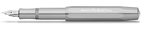 Kaweco AL SPORT Füllhalter Raw I Premium Aluminium Füllfederhalter für Tintenpatronen mit hochwertiger Stahlfeder I Füllfederhalter 13 cm I Füller in Silber I Federbreite: B (Breit)