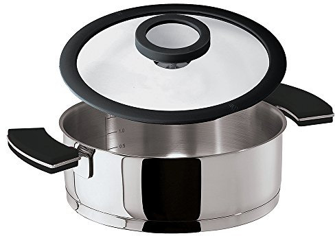 Sambonet 12 O'Clock Grey Casseruola Bassa 2 Manici con Coperchio, Acciaio Inossidabile, Grigio, 20 cm