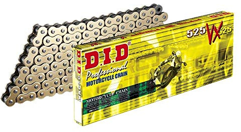 DID Kette 525 VX, 114 Glieder (X-Ring gold), offen mit Nietschloss