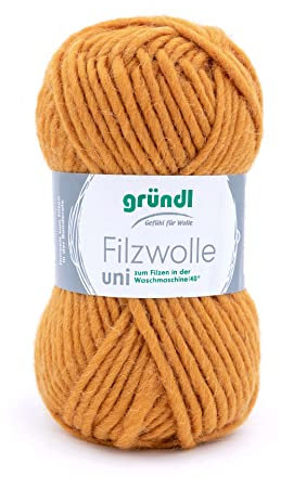 Gründl Filzwolle uni (Wolle zum Filzen, Stricken und Häkeln, Garn aus 100% Schurwolle, 50 g / 50 m, Nadelstärke: 8-9, 1 x 50 g), Curry