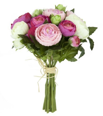 FloristryWarehouse Hahnenfuß Seidenblumen im Strauß, 10 Stiele, 23 cm, Creme-Rosa