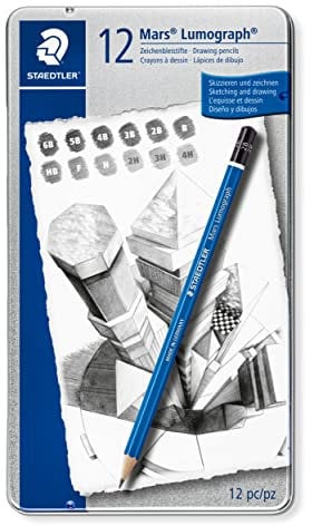 STAEDTLER Mars 100 G12 Zeichenbleistift Lumograph, Sechskantform, unglaublich bruchfeste Premium-Bleistifte, hohe Qualität, 12 Härtegrade, Metalletui