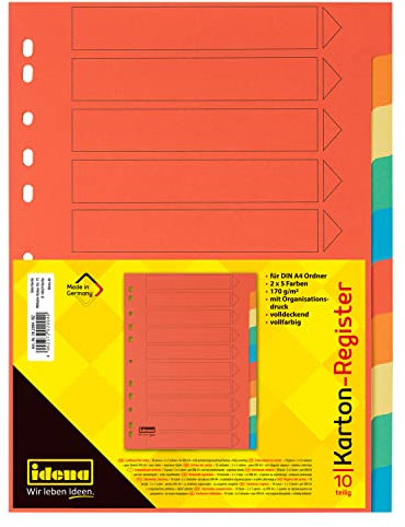 Idena 302004 - Register für DIN A4, aus Karton, 10-teilig, volldeckend, bunt, 1 Stück