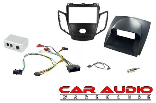 Connects 2 CTKFD16 Ford Fiesta 2006/2010 Complete Car Stereo Double Din Facia Fitting Kit, CT23FD25, CTSFO005, CT27AA06, Black Double Din Facia Panel, Steering Stalk Lead and Aerial Adapter. For Vehicles with 24 Pin Black ISO Connector ONLY with Grey Disp
