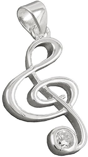 Kettenanhänger Silberanhänger für Halskette Damen Notenschlüssel mit Zirkonia 925 Silber 29 x 16 mm inkl. kleiner Schmuckbox