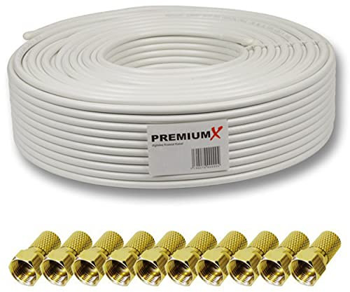 Premium X 50m Deluxe PRO Koaxialkabel 135dB 5-Fach geschirmt, reines Kupfer SAT Antennenkabel 10x F-Stecker (0,70EUR/M)