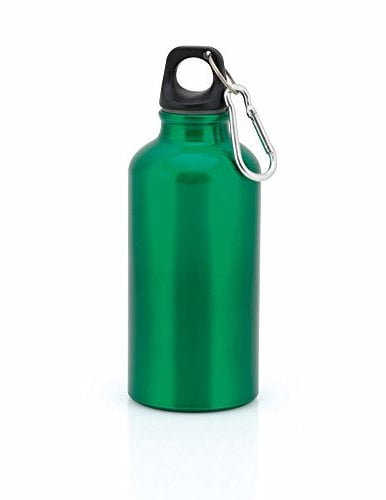 Aluminium Drinking Water Bottle with Screw cap and Carabiner, 400ml (Green)