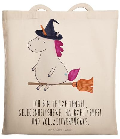 Mr. & Mrs. Panda Tragetasche Einhorn Hexe - Geschenk, Strandtasche, Einhörner, Einkaufstasche, Freundin, Badetasche, Schultertasche, Stoffbeutel,