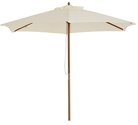 Outsunny Parasol de jardin extérieur parasol droit double toit Hexagonal Grande Taille de Jardin Ø 2,5 x 2,3H m Bois de Bambou crème