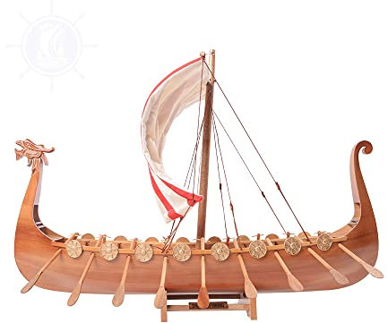 Old Modern Handicrafts Sammlerstück: Drakkar Wikinger-Holzbootmodell – Hergestellt aus hochwertigem Holz – 25,0 L x 7,0 B x 20,0 H Zoll