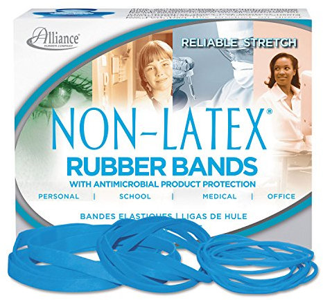Alliance Non-Latex Latex Rubber Bands with Antimicrobial Protection, Size 117B, 7 x 1/8 Inches, Cyan Blue, 1/4 Pound Box (42179)