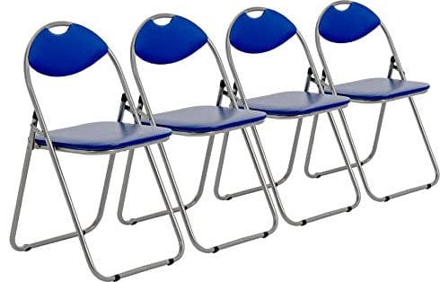 Harbour Housewares Padded Folding Chairs - Easy Store Metal Frame Office Bedroom Seating - Max Load: 114kg - Blue - Pack of 4