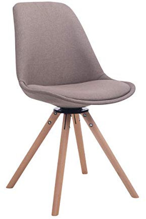 CLP Retrostuhl Troyes Rund Mit Stoffbezug Und Hochwertiger Polsterung I Drehbarer Stuhl Mit Schalensitz Und Massiven Holzbeinen, Farbe:Taupe, Gestell Farbe:Natur