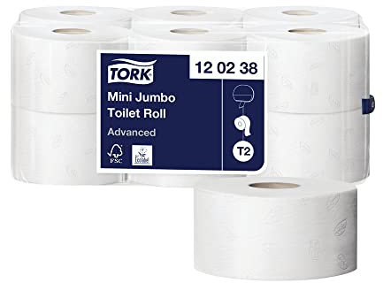Tork 120238 Advanced Mini Jumbo toilet roll, 2-ply, 12 pieces,White,2.25
