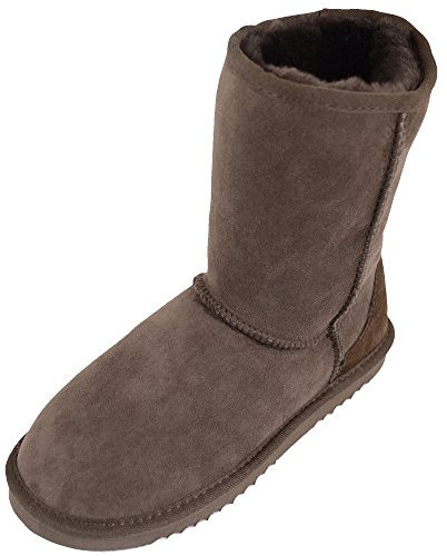 Bushga Kurzer Damenstiefel aus echtem Schaffell, wadenhoch, Schwarz, Schokoladenbraun, Grau, Kastanie, Violett, Schokolade, 38 EU