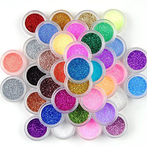 Prochive 45 Stück Glitzerstaub Glitzerpuder Glitzer Set Nagel Dekoration für Make-up und Nagelkunst