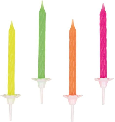 Amscan 551819 - Geburtstagskerzen Neon, 10 Stück, ca. 8 cm, bunt, Kuchenkerzen