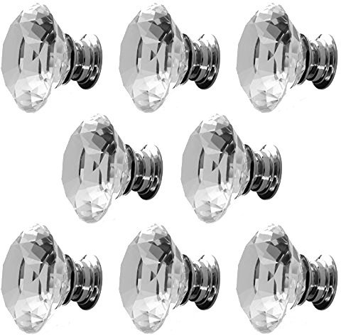 Surepromise 8 x LS-D3020 40MM Clear Crystal Glass Diamond Cut Door Knobs Kitchen Cabinet Drawer knobs+Screw Home Decorating