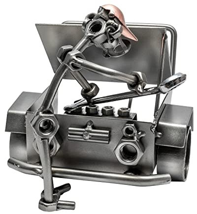 STEEMO Schraubenmännchen KFZ-Meister Auto Werkstatt Geschenk Figur Metall-Deko, Stahl, grau 14x14x14 cm