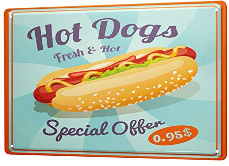 Blechschild Vintage Retro Metallschild Wandschild Blech Poster Essen Restaurant Hot Dogs