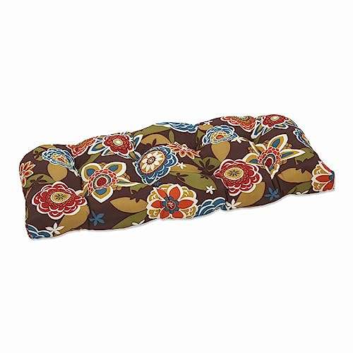 Pillow Perfect Floral Indoor/Outdoor Sofa Setee Swing Cushion, Tufted, Weather, and Fade Resistant, 19 x 44, Brown/Orange Annie, 1 Count