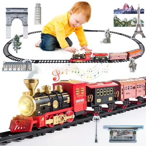 Elektrischer Zug Spielzeug, Weihnachtszug Set, Elektrischer Zug Set für Kinder, Dampfzug Spielzeug mit Dampf, Sounds und Lights, Kreatives Spielzeug für Kinder ab 5 6 7 8 10 12+Jahren