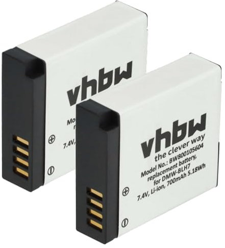 vhbw 2X Batterie Compatible avec Panasonic Lumix DMC-GM5L, DMC-GM5W, DMC-LX10, DMC-LX15 Appareil Photo (600mAh, 7,2V, Li-ION), Puce d'information