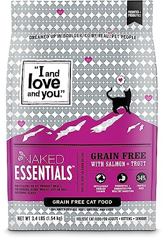 I and love and you Naked Essentials Dry Cat Food - Salmon + Trout - Grain Free, Real Meat, No Fillers, Prebiotics + Probiotics, 3.4lb Bag