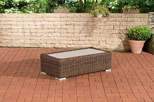 CLP Polyrattan Loungetisch Madeira I Gartentisch Mit Glasplatte I Beistelltisch Aus Rundrattan, Farbe:braun-meliert