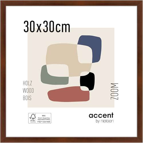 accent by nielsen Holz Bilderrahmen Zoom, 30 x 30 cm, Braun | Holz Rahmen im Hoch- & Querformat zum Aufhängen Braun matt Echtglas