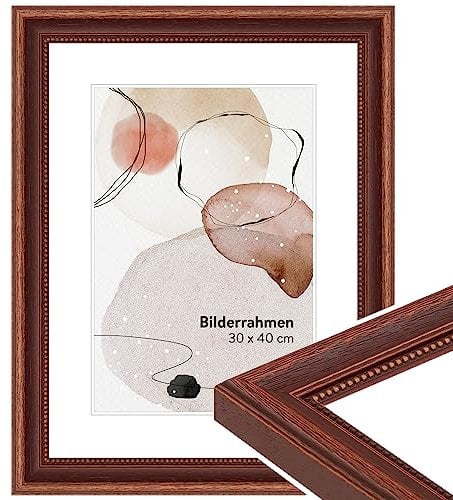 WANDStyle Bilderrahmen A2 Braun, DIN A2 Bilderrahmen Holz Landhausstil 60x42 cm, hochwertiger Holzbilderrahmen, Posterrahmen zum Aufhängen, Rahmen 42x60 cm, Fotorahmen H390 - Made in Germany