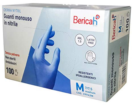 Derma Nytril 39942m Nitrile Guanti in lattice senza polvere - Guanti gratuiti, Medium, Confezione da 100