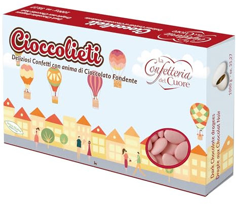 La Confetteria del Cuore, Lenti Colorate Cioccolato Fondente, Confetti al Cioccolato Fondente Rosa, Ideali per Party, Matrimoni e Battesimi, Senza Glutine, 100% Made in Italy, Confezione da 1kg