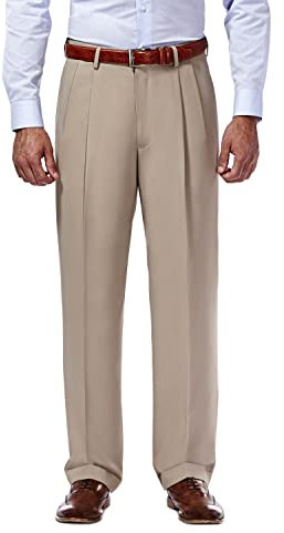 Haggar Mynx Gabardine Herren-Kleiderhose mit verdeckter, erweiterbarer Taille - Beige - 40W / 29L