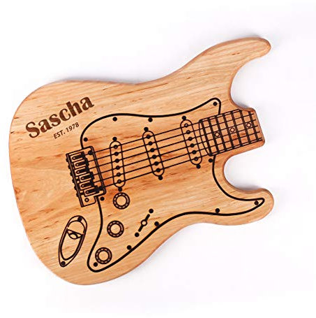 Cera & Toys® Großes Schneidebrett Gitarre aus Holz mit Gravur des Namens + Geburtsjahr