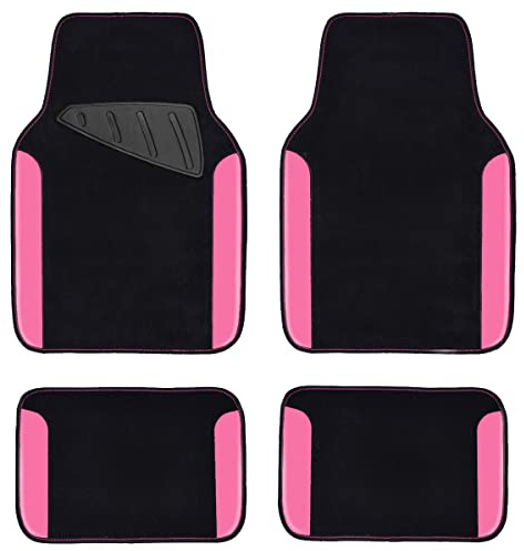 CAR PASS Wasserdicht Auto Fußmatten, Universelle Passform für SUVs Vans Limousinen LKWs, 4 Stück Regenbogen Farbe Auto Matten für Frauen und Mädchen(Schwarz und Rosa)