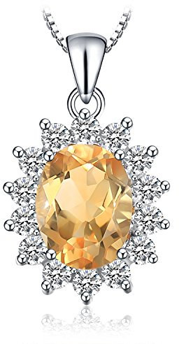 JewelryPalace Ovalschliff 1.8ct Echt Citrin Prinzessin Diana Kate Middleton Kette Anhänger, Gelber Schmuck Set, Halsketten Damen Silber 925 Collier Edelstein Mädchen, Ketten für Frauen Geschenk 45CM