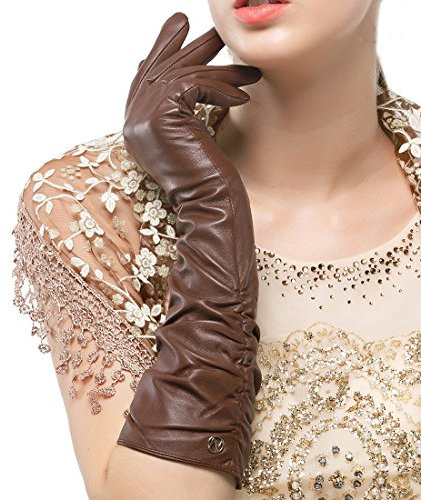 Nappaglo Damen Winter Lange Leder Handschuhe aus echtem Nappaleder Touchscreen Party Fausthandschuhe (XXL (Umfang der Handfläche:21.6-22.8cm), Braun(Non-Touchscreen))