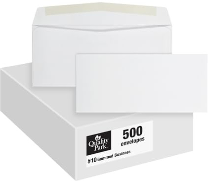 Quality Park #10 Envelopes, Letter Size White Mailing Envelopes, 4-1/8x9-1/2 Inch, No Window Business Envelopes, Gummed Closure, 500/Box (QUA90020)