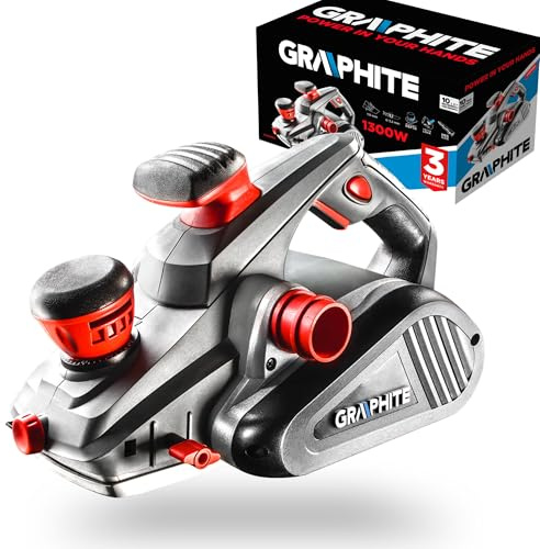 GRAPHITE Elektrohobel 1300 W Holz Hobelmaschine110 mm Hobelbreite 3.5 mm | Spanabnahme 16000 U min Aluminiumsohle V Nut Kantenbearbeitung 3 m Kabel Set mit Parallelanschlag