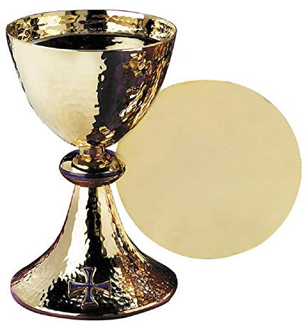 Blue Enamel Cross Chalice with Paten by Faithful Gifts