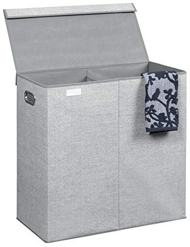 iDesign Aldo Cesto portabiancheria, Cesta con coperchio a 2 scomparti in polipropilene ideale per il bucato, grigio