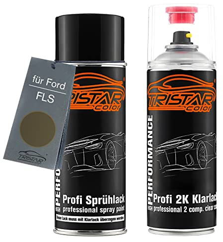 TRISTARcolor Autolack 2K Spraydosen Set für Ford FLS Nato Olive Matt Basislack 2 Komponenten Klarlack Sprühdose