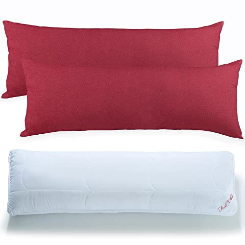 CelinaTex Seitenschläferkissen 40x120 Set mit 2X Kissenbezug, Bordeaux rot, First Class BeNature 6000444