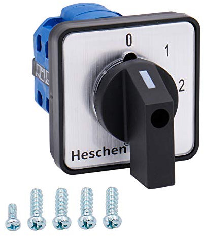 Heschen Interruptor de cambio universal de selector de leva giratorio SZW26-20/0-3.2 660V 20A 4 Posiciones 2 Fase 6 Terminales CE