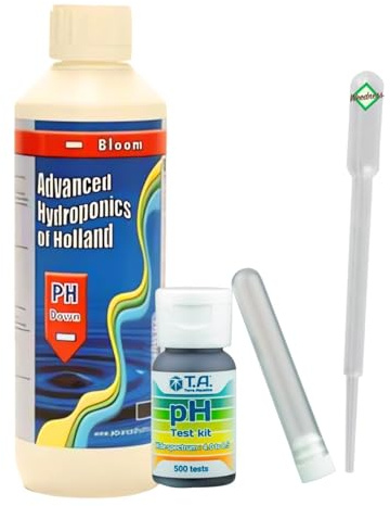 Weedness Advanced Hydroponics pH-Minus 500 ml Blüte + pH tester - ph-senker Heber Dünger Pflanzen Grow Anbau Indoor Down Granulat Tomaten Rasen Orchideen