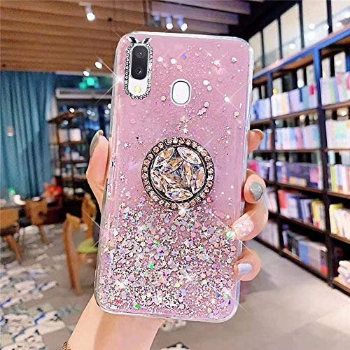 Kompatibel mit Samsung Galaxy A20e Hülle mit Diamant Ring Ständer,Handyhülle Galaxy A20e Glänzend Bling Glitzer Stern Transparent Silikon Hülle TPU Schutzhülle Case Tasche,Rosa