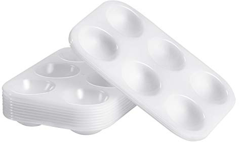 12 Pcs Plastic Paint Palettes - 6 Well Rectangular White Mixing Tray (12.4 x 8.7 cm) - Washable Watercolour and Acrylic Palette for Kids, Artists and School Art Crafts