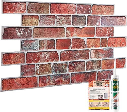 3D Wandpaneele, 10er-Set, Abdeckung von 4,6 qm – Dekorative Wandverkleidung aus Kunststoffplatten, Panel Größe 96 x 48 cm für Küche, Wohnzimmer, Bad, Büro – Alte Rote Retro-Ziegeloptik Wandpaneele
