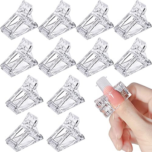 Winfred 12 Stück Nagelspitzen Clips, Polygel Fingernagel Maniküre Clip Klemme Nail Art Tool Polygel Nagel Klammer für Poly Gel Nagelverlängerung